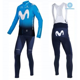 Set Langarmtrikot + Trägerhose Lange 2019 Movistar Team Winter Thermal Fleece N001